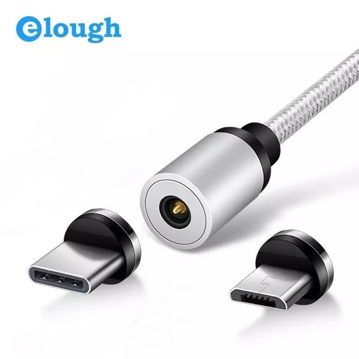 Sạc Cáp Từ Hít Nam Châm Elough 2.4A Model E360 2in1 MicroUSB Type C Chính Hãng