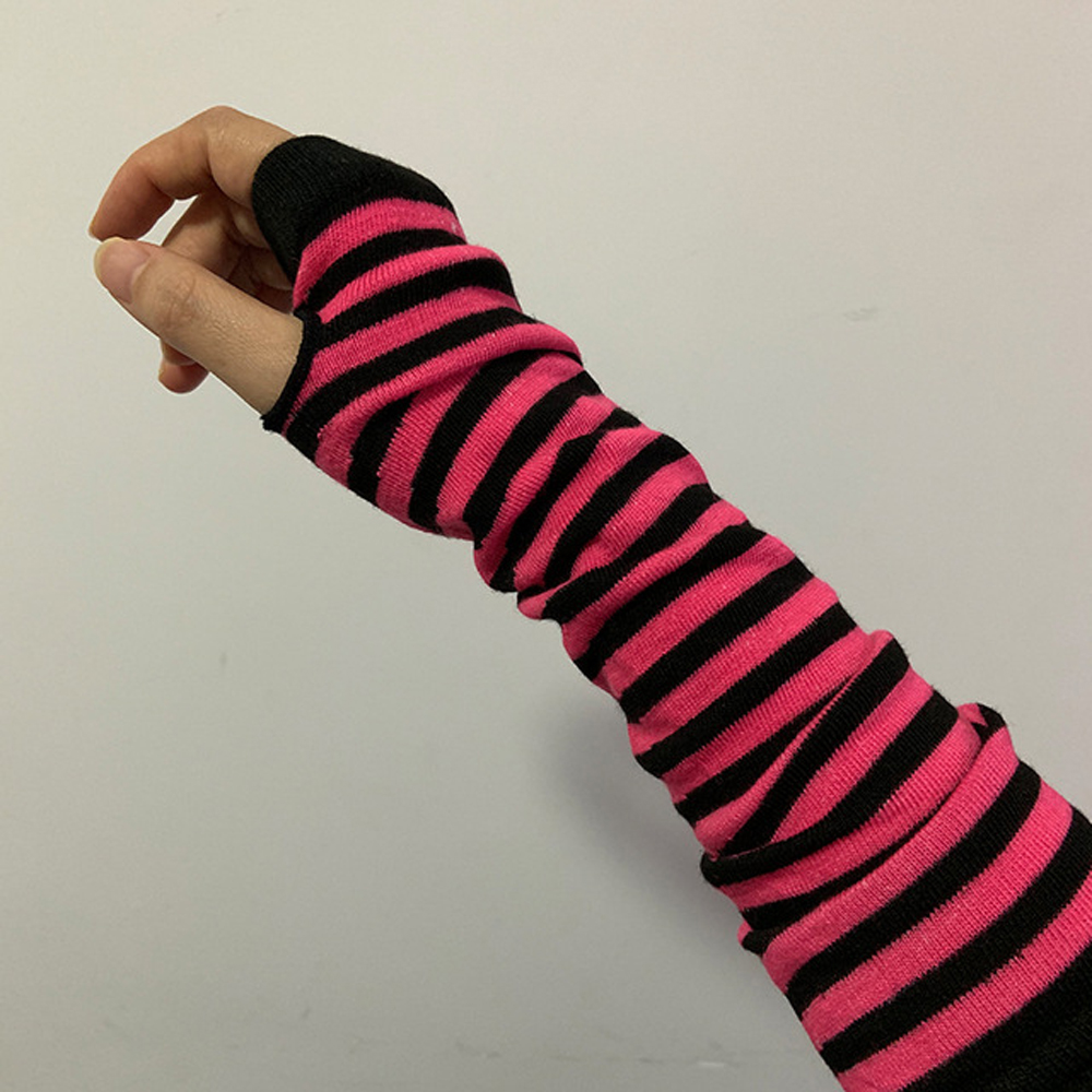 Găng Tay Dài Hở Ngón Họa Tiết Sọc Thời Trang Giúp Giữ Ấm