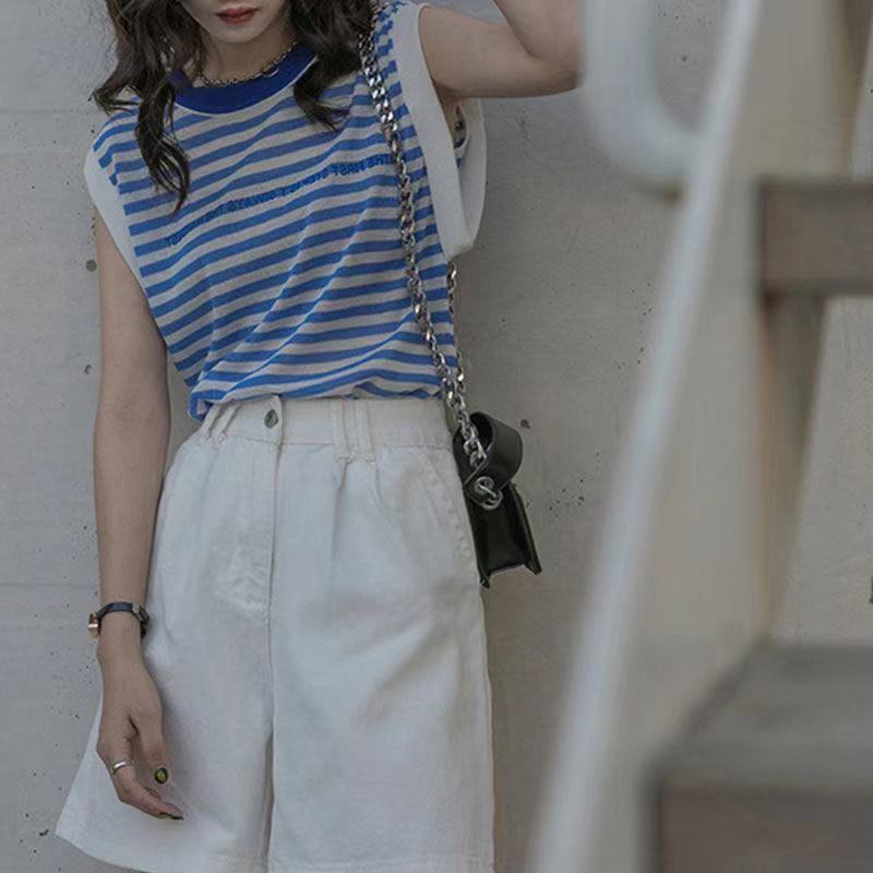 Áo thun không tay in sọc ngang sành điệu cho nữ