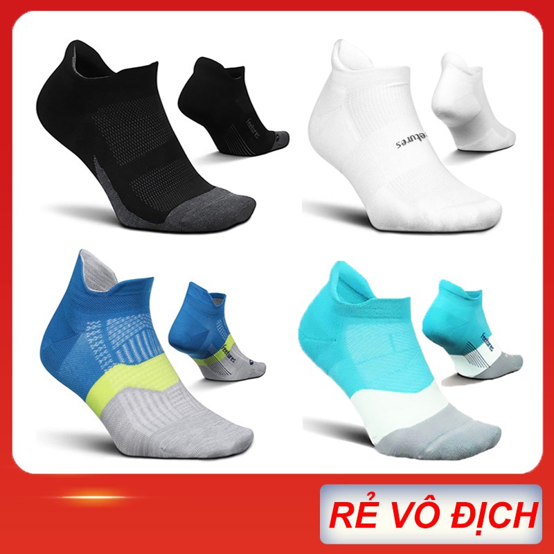 Tất vớ chạy bộ Feetures cổ ngắn ( SET 4 đôi ) thể thao nam nữ, hàng dệt kim 100% cotton xuất khẩu Mỹ