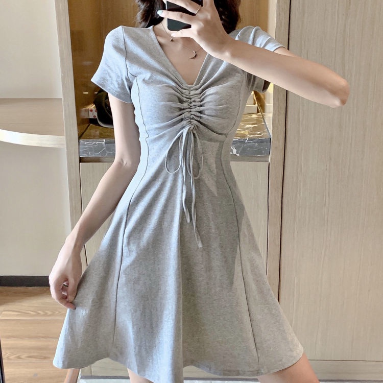 Đầm Tay Ngắn Cổ Chữ V Dáng Ôm Thời Trang Mùa Hè Phong Cách Mới Cho Nữ