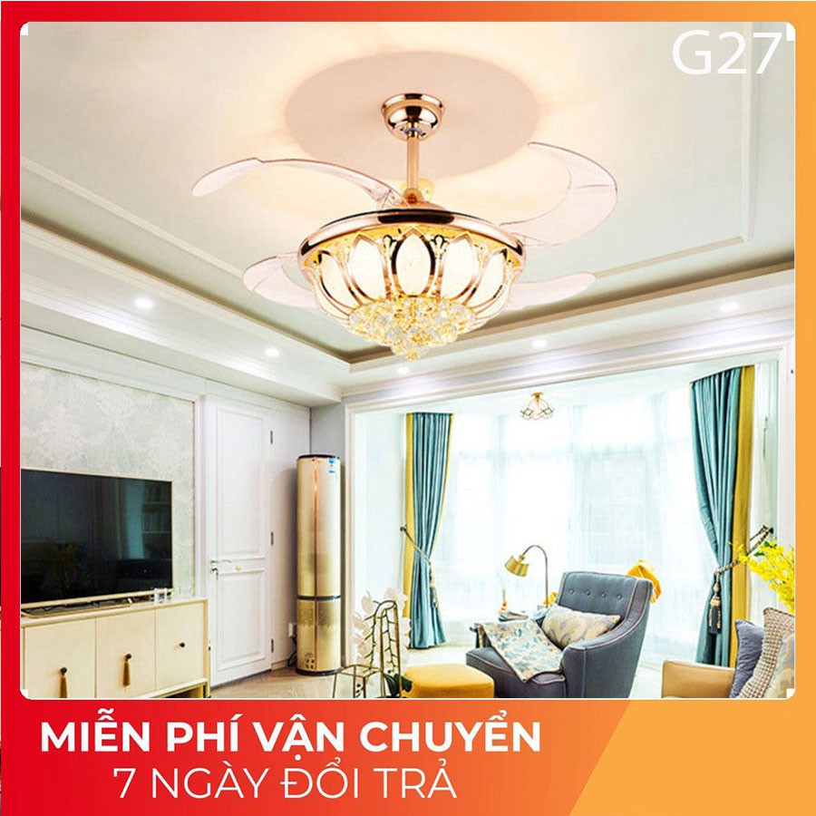 Quạt trần đèn dấu cánh, quạt trần phòng khách G27,cánh cụp cánh xòe có 3 chế độ ánh sáng quạt tàng hình_BẢO HÀNH 3-5 NĂM