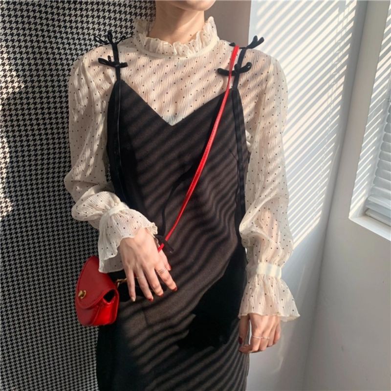 Đầm yếm đen dây nơ nhung