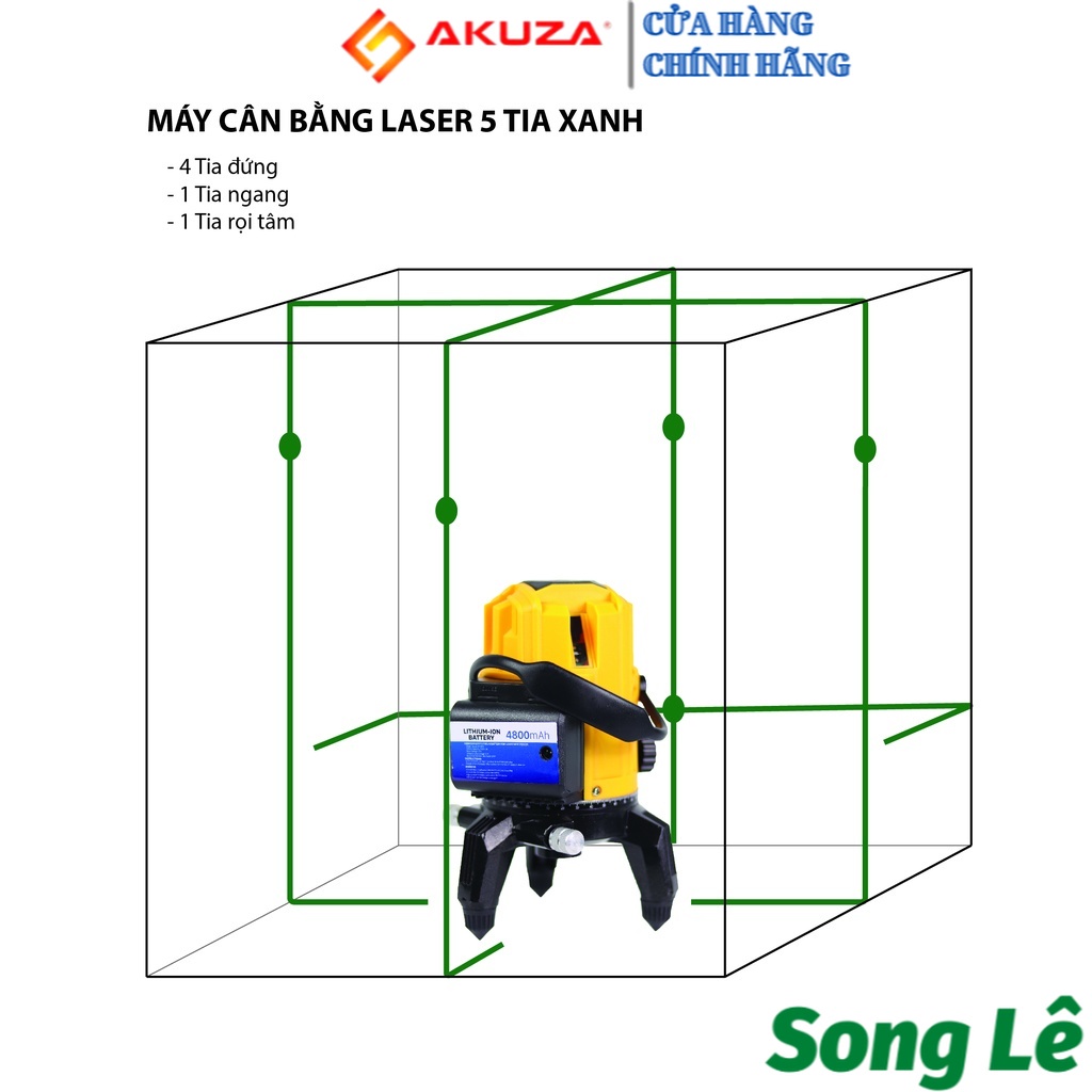 [HCM] Máy cân bằng Laser 5 tia xanh AKUZA - Chính Hãng(Màu vàng, Phím cảm ứng) FULL PHỤ KIỆN