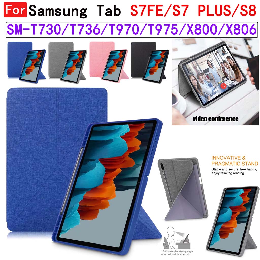Ốp Điện Thoại TPU Mềm Mỏng Có Giá Đỡ Gập Nhiều Góc Cho Samsung Tab S7 Fe T730 T735 T736 T733 S8 Plus X800 X806 S7 Plus T970 T975 12.4 inch