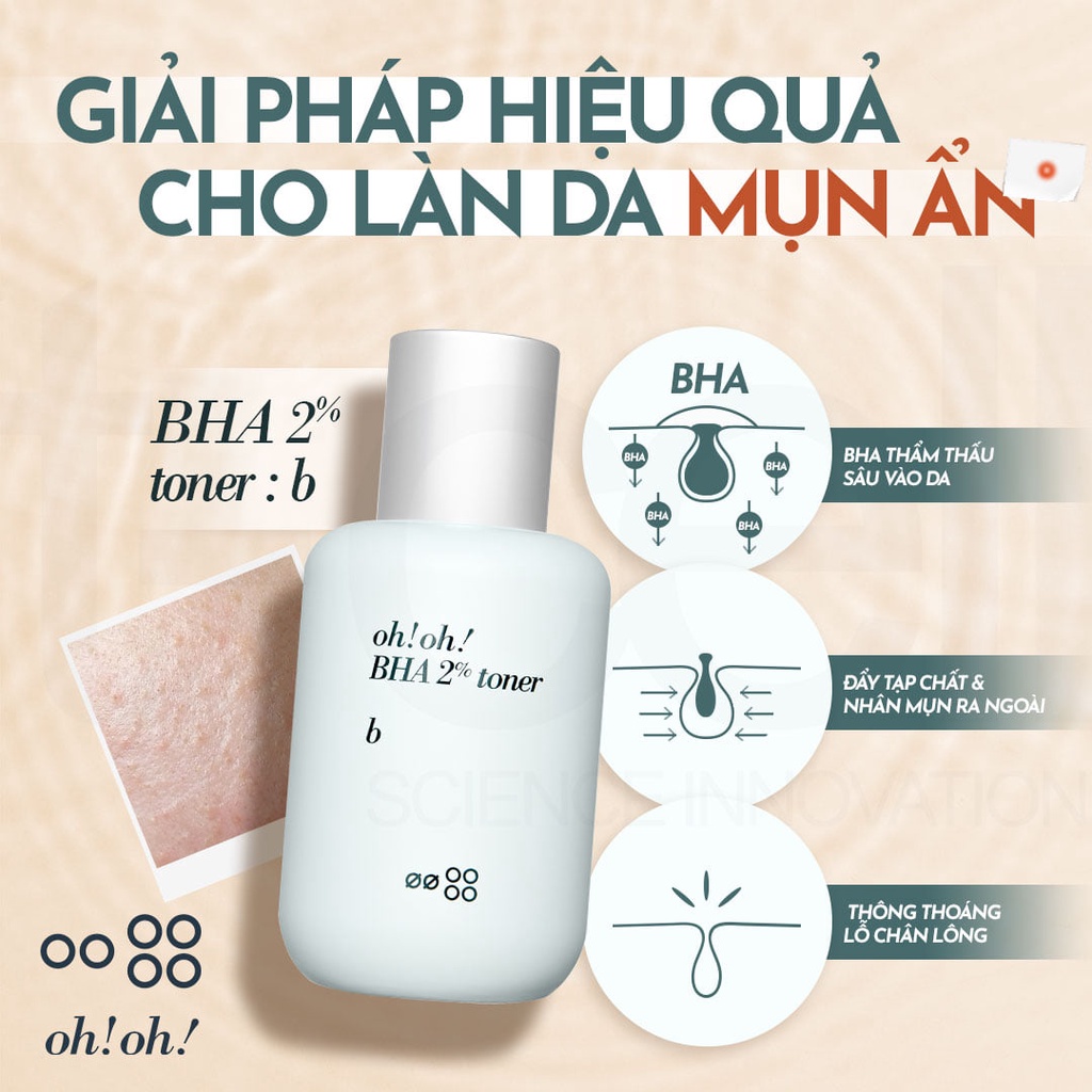 Nước Cân Bằng 2% BHA Tẩy Tế Bào Chết, Làm Sạch Sâu Da & Giảm Dầu Nhờn oh!oh! BHA 2% toner: b 75ml