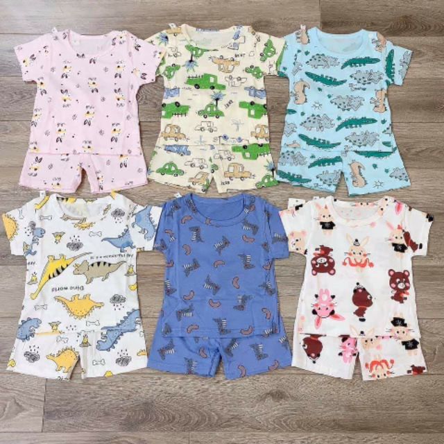 Bộ bé trai bé gái cotton cộc tay họa tiết cho bé