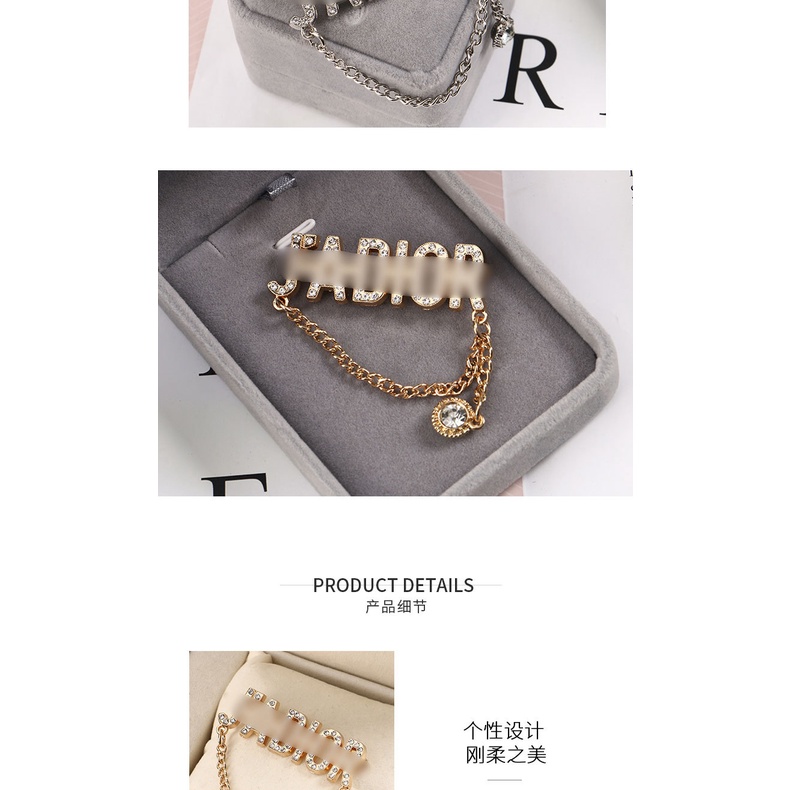 Dio Ghim Cài Áo Dây Xích Đính Đá Kim Cương In Chữ Đơn Giản Sáng Tạo Thời Trang Thu Đông Dành Cho Cặp Đôi