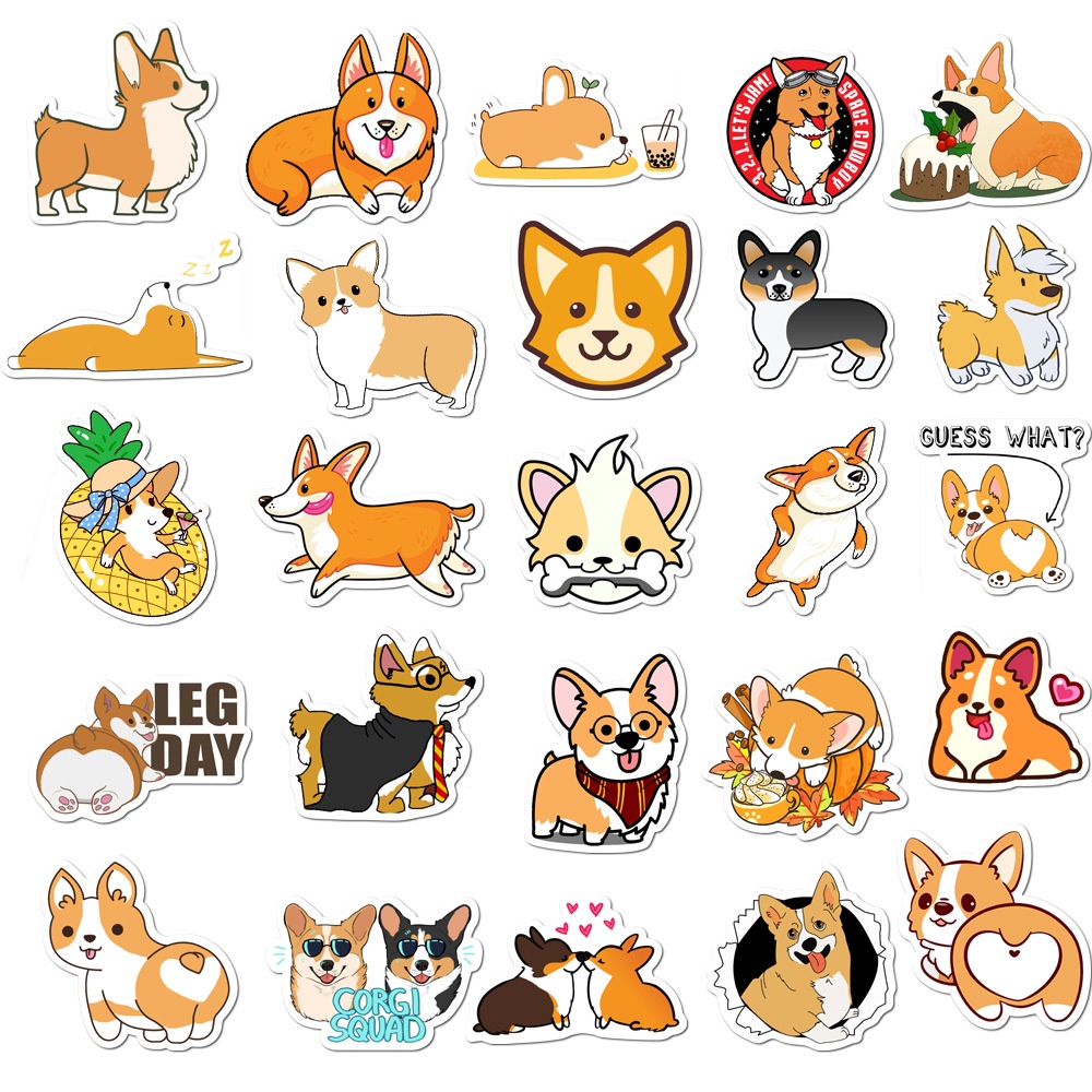 SET 50 STICKER Shiba Inu & Corgi Chống Thấm Nước Trang Trí Điện Thoại , Laptop , Vali Siêu Cute