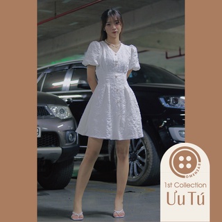 Đầm Gấm Trắng Hở Lưng Dáng Xòe - [Ưu Tú]