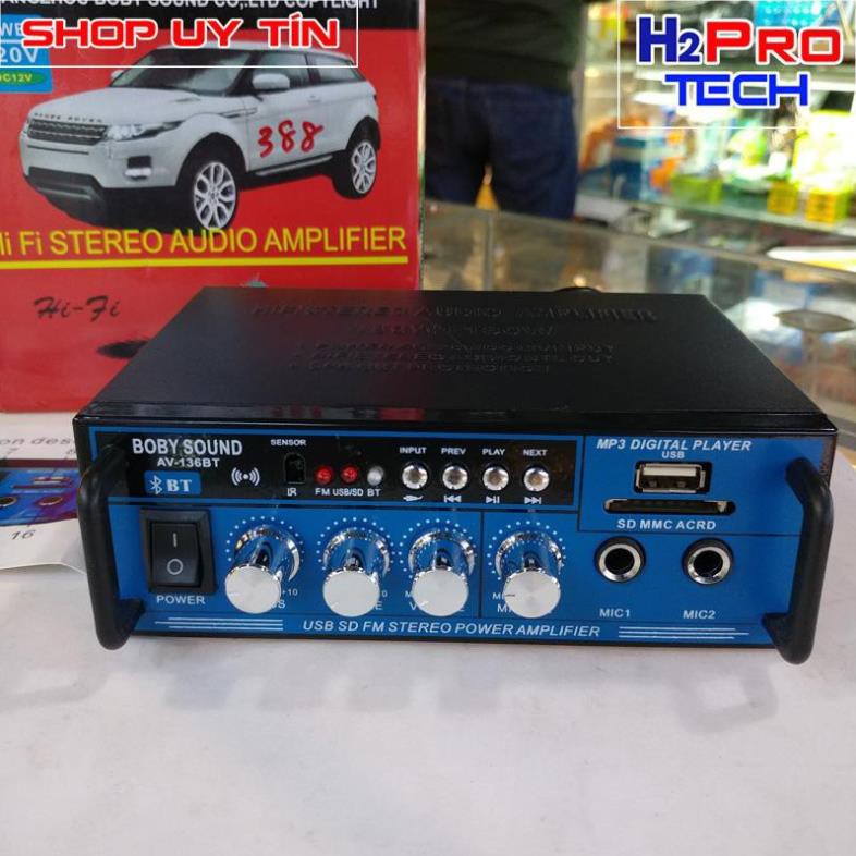 Ampli mini âm ly ô tô WXF AV-136BT 12V-220V - Tích hợp Bluetooth KARAOKE- tặng jack cho acquy 12V và dây 3.5 ra AV xịn