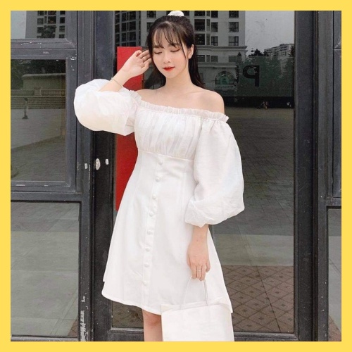 Váy trễ vai tay phồng - Váy nữ chất vải voan - MIUMIU CLOTHINGS