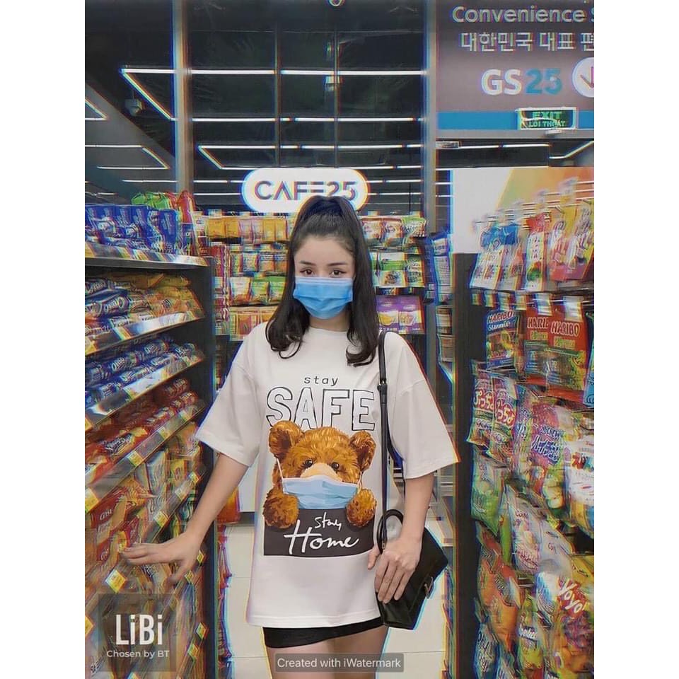 Áo Thun Teddy dáng rộng đeo khẩu trang hot (V230)