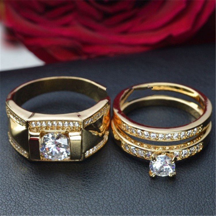 Bộ Nhẫn Mạ Vàng Đính Đá Zircon Phong Cách Âu Mỹ Mới Cho Cặp Đôi