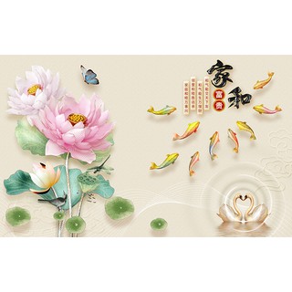 Tranh dán tường HD Hoa sen nhiều mẫu HSEN1810205 KT 80 x 50 cm Kim sa