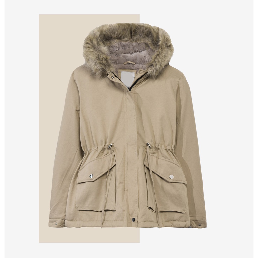 Xả kho Áo parka nữ lông cừu xuất Hàn Cực ấm