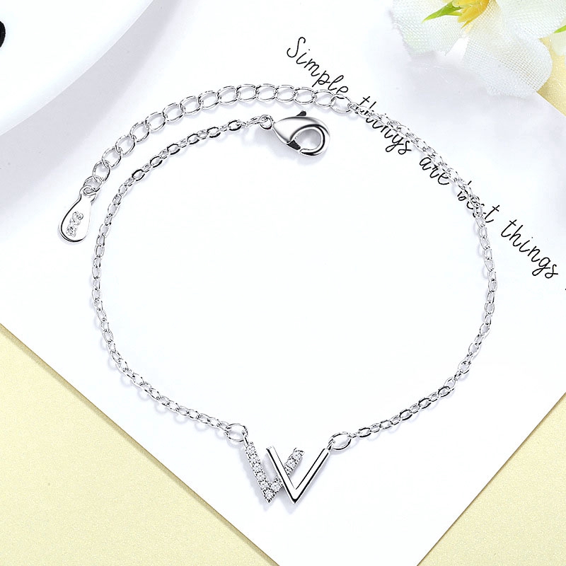 [Mã FACBHOT55 giảm 10K đơn bất kì] Vòng đeo tay thiết kế tối giản họa tiết chữ V kép W đính kim cương thời trang | BigBuy360 - bigbuy360.vn