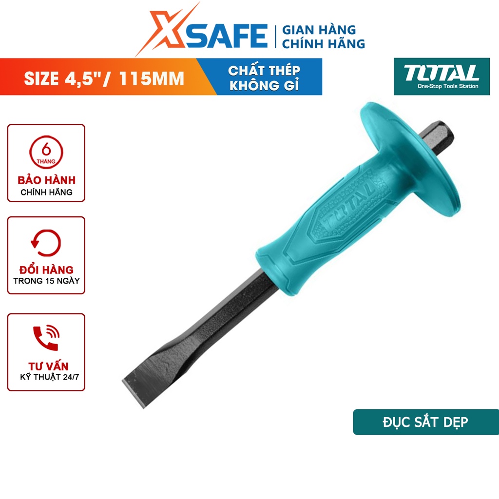 Đục sắt dẹp TOTAL kích thước nhỏ gọn Đục bê tông phần đuôi dẹp, phủ lớp màu hiện đại, chắc chắn, bền bỉ