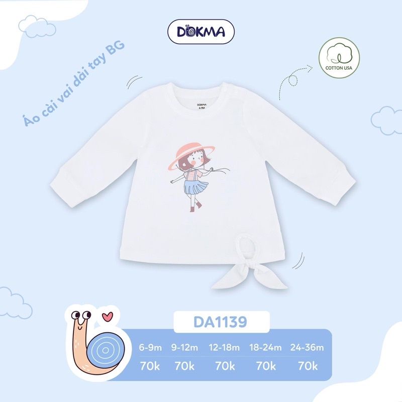 Áo dài tay cài vai buộc nơ bé gái Dokma 9-36M DA1139