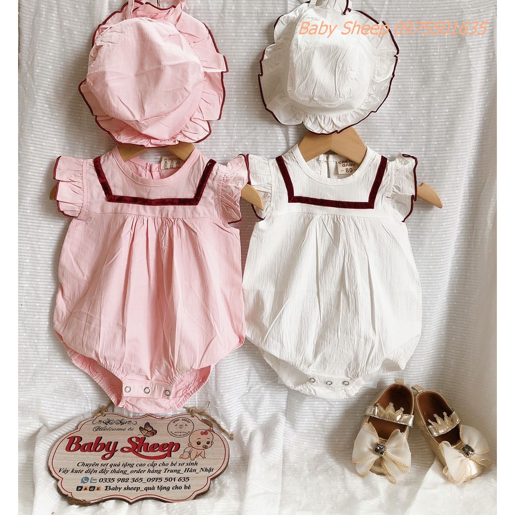 Body chip cho bé gái kèm mũ bèo tiểu thư xinh xắn cho bé diện đầy tháng thôi nôi dự tiệc