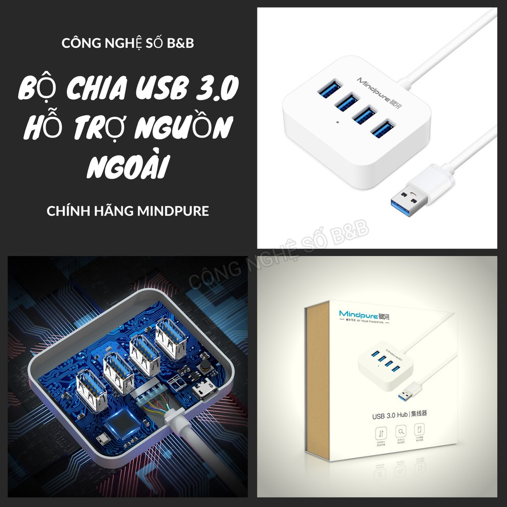 Bộ chia usb hub usb 2.0 3.0 từ 1 ra 4 cổng chính hãng Mindpure Vention cho máy tính laptop dell hp asus lenovo macbook