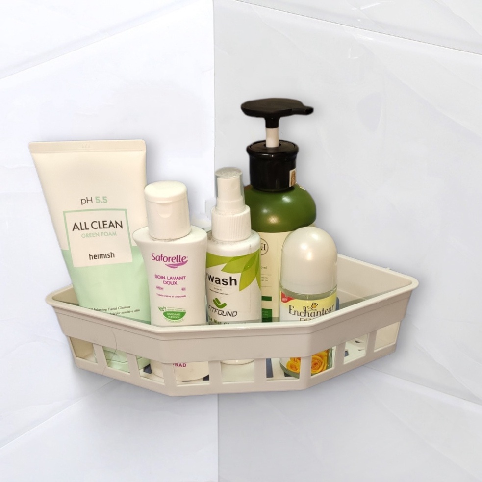 Kệ góc tam giác nhà tắm dán tường tiện dụng, hữu ích