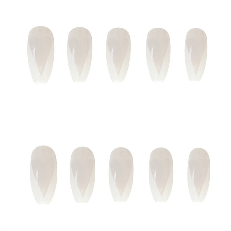 Bộ 24 móng tay giả Nail Nina trang trí nghệ thuật màu trắng V mã 422【Tặng kèm dụng cụ lắp】