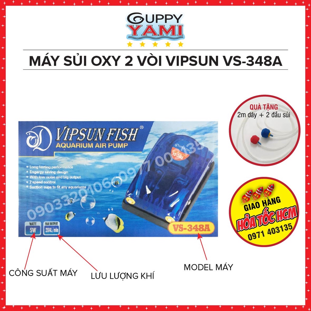 Máy sủi oxy 2 vòi VIPSUN VS-348A