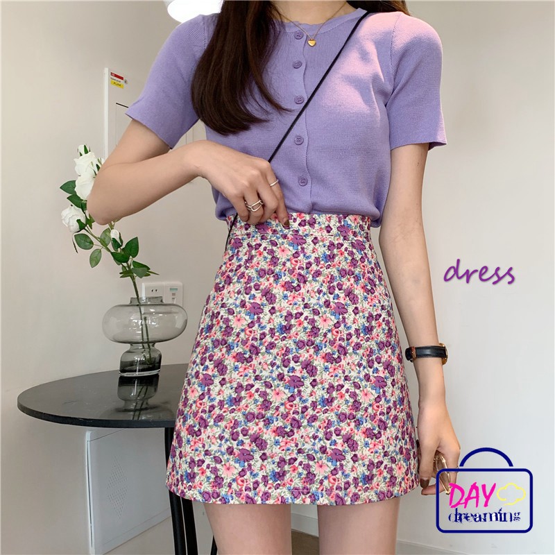 Chân Váy Ngắn Lưng Cao In Họa Tiết Hoa Cúc Xinh Xắn Cho Nữ