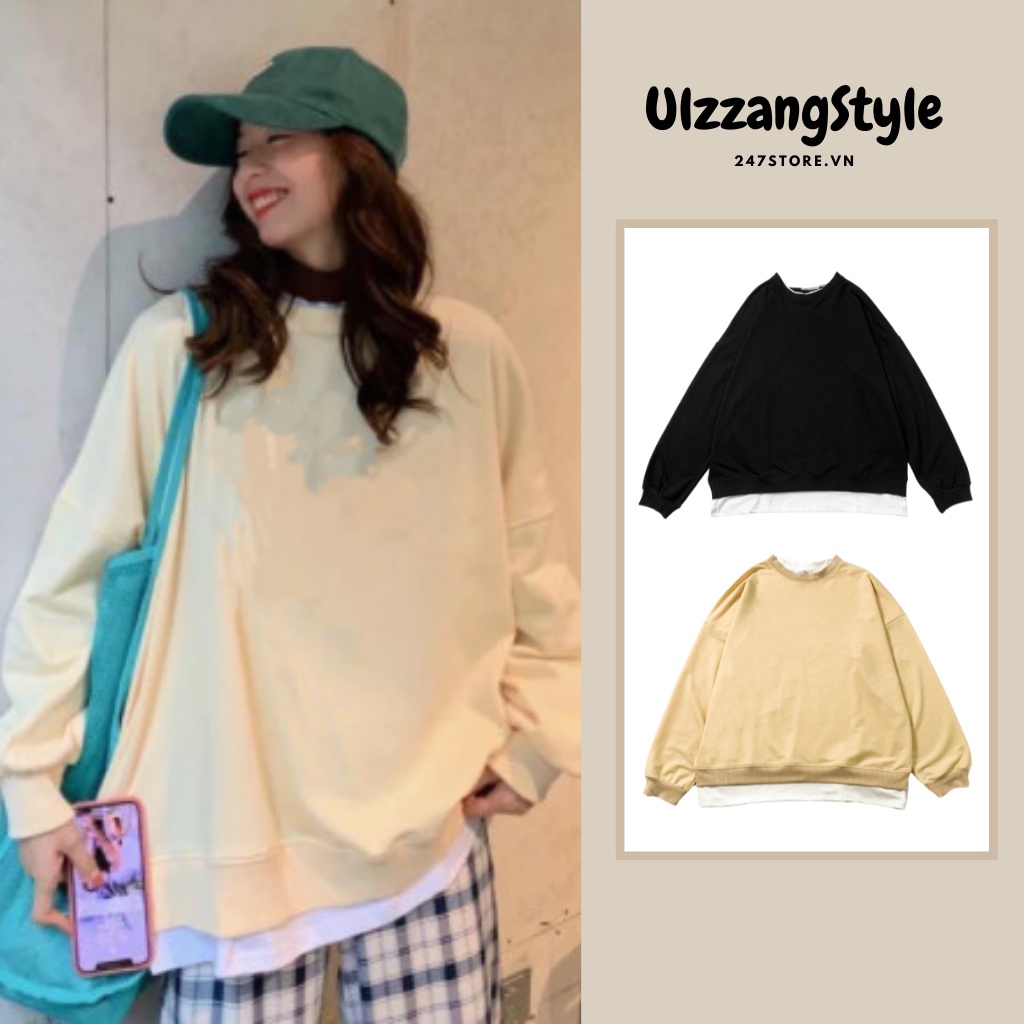 Áo Sweater Nỉ Phối Layer Form Rộng Ulzzang