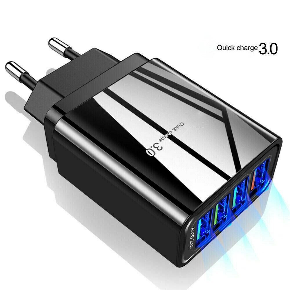 Cục sạc nhanh với 4 cổng USB QC3.0 cao cấp hỗ trợ phích cắm US EU