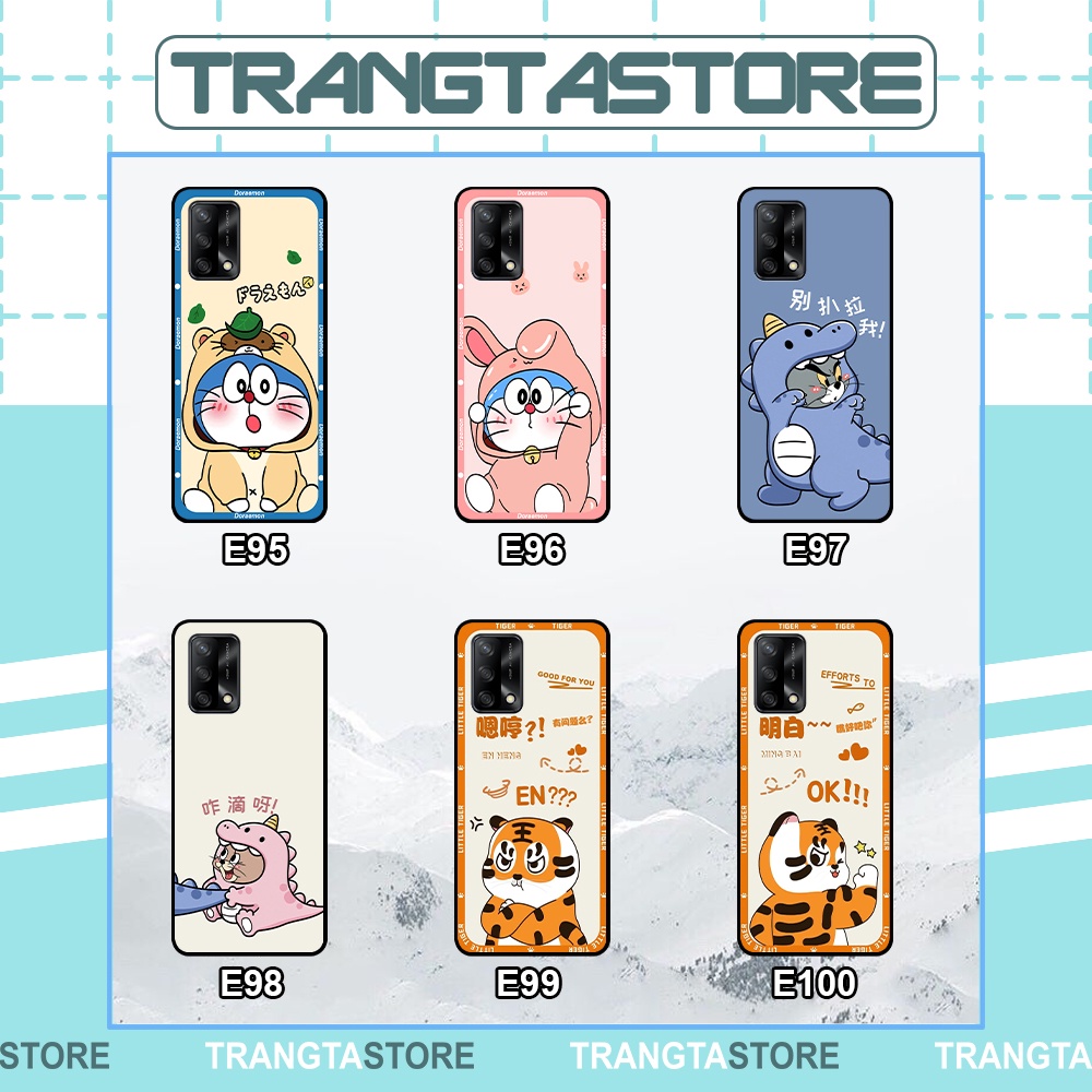 Ốp Oppo A54 / A74 / A95 4G in hình cặp đôi doremon, hổ, khủng long dễ thương