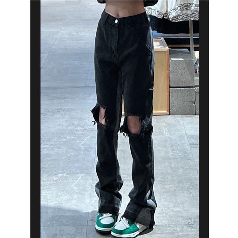 ♈♛✒Quần Jean Dài Lưng Cao Dáng Ôm Phối Rách Thời Trang Xuân Hè Phong Cách Mới Cho Nữ 2022