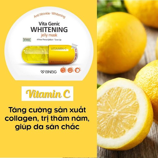 Mặt nạ giấy dưỡng da trắng sáng và làm đều màu da BNBG Vita Genic Whitening Jelly Mask (Vitamin C) 30ml - [BNBG VÀNG]