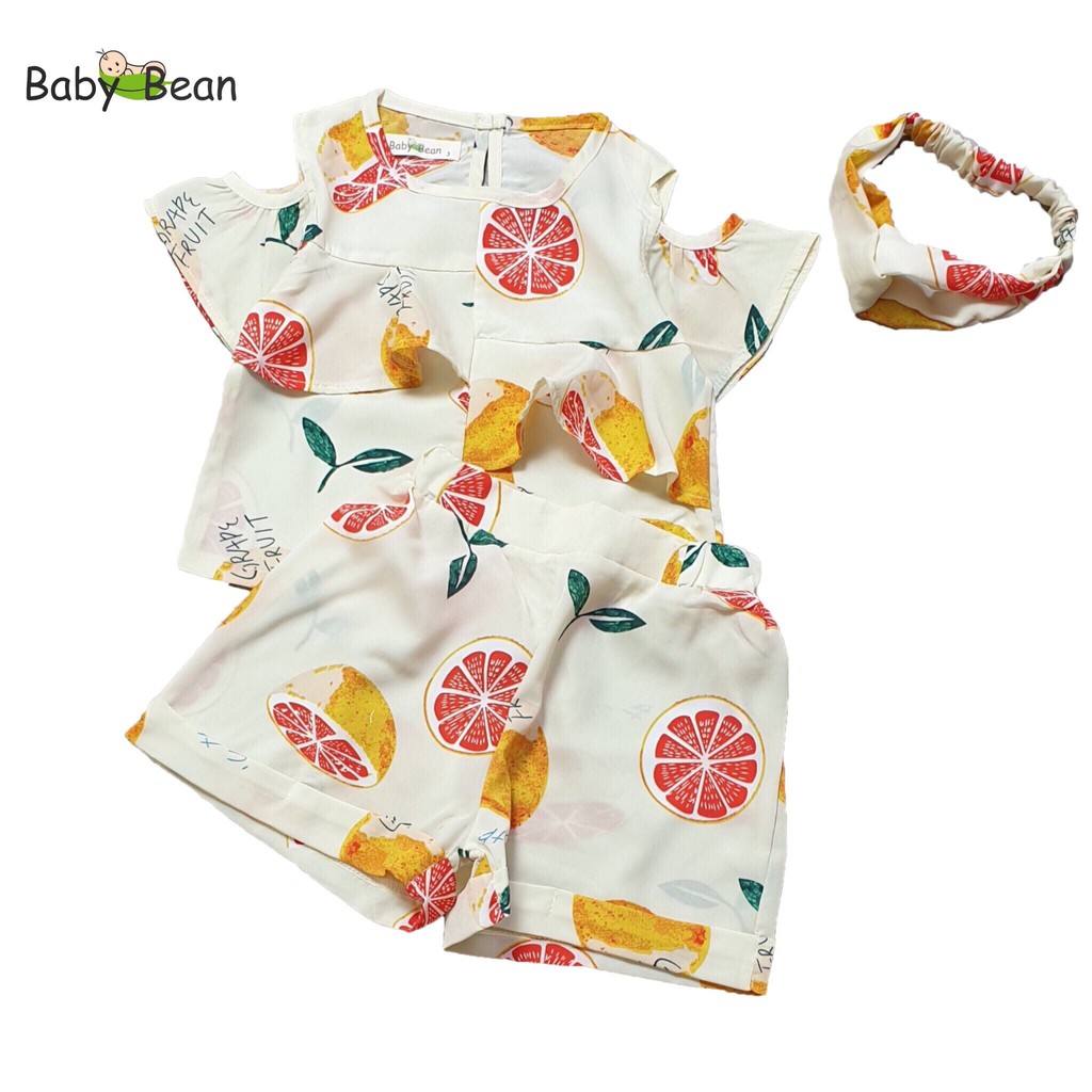 Bộ quần áo Lụa Vai Nhún Bèo hình Trái Cây bé gái BabyBean kèm Băng-Đô (8kg-40kg)