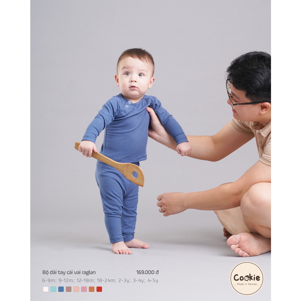 [CHÍNH HÃNG] Bộ dài tay cài vai raglan họa tiết trẻ em Cookie