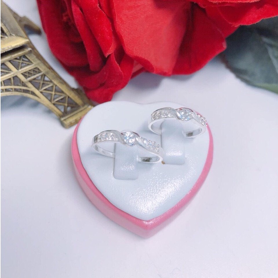 Nhẫn đôi nhẫn cặp tình yêu bạc ta mặt đá xoắn sang trọng - Kho sỉ bạc Nhất Linh