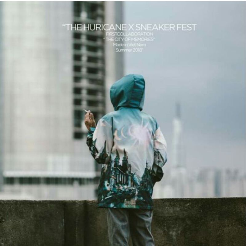 Áo JACKET THE HURRICANE x SNEAKER FEST chính hãng PASS,from rộng giấu quần , free size 45kg-65kg