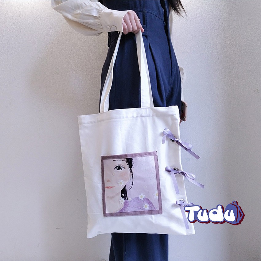 Túi Vải Canvas Tudu, Túi Tote Ulzzang Mẫu Thắt Nơ Đựng Đồ Tiện Dụng CN227