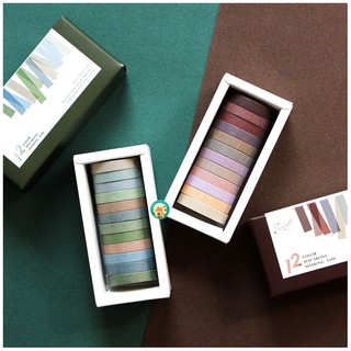 Set 12 cuộn washi tape tone màu trầm Morandi màu sắc cơ bản trang trí bujo | W95