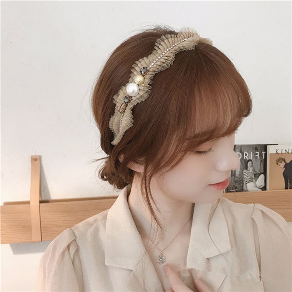 Băng đô nữ phối ren đính ngọc trai thời trang phong cách cổ điển hàn quốc