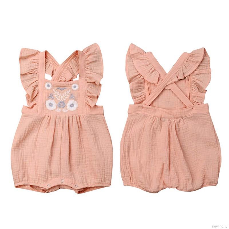 Jumpsuit ngắn tay thêu họa tiết dễ thương cho bé gái