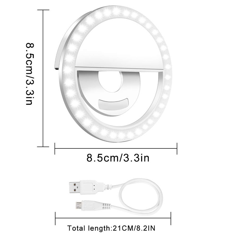 Set 2 Đèn Led Tròn 3 Cấp Độ Hỗ Trợ Chụp Ảnh Tự Sướng Có Thể Sạc Lại 36 Độ