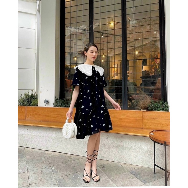 Đầm babydoll hoa nhí cổ peter TH