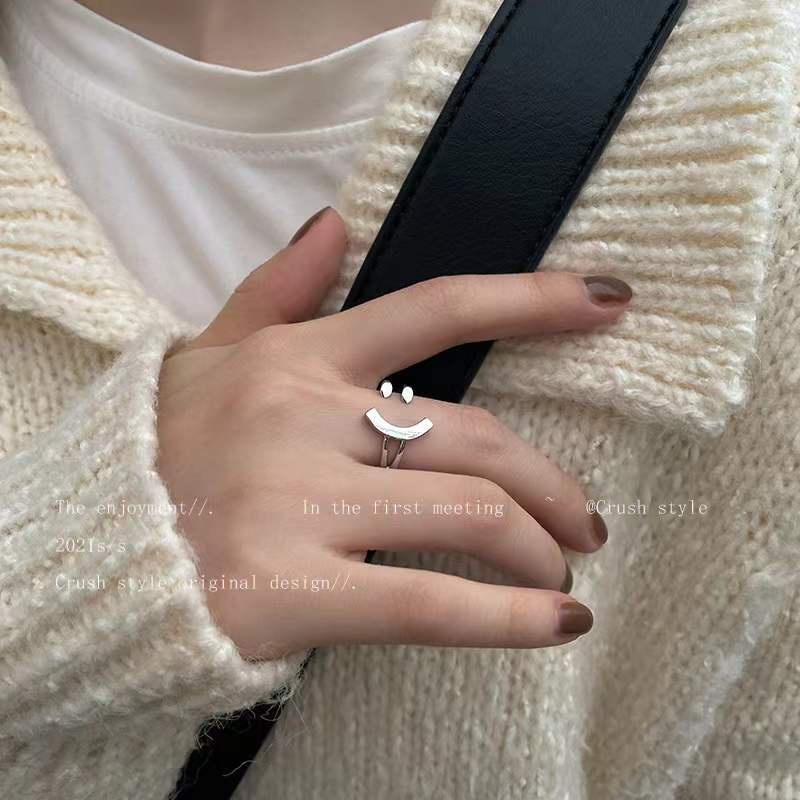 Nhẫn Hở Màu Bạc Họa Tiết Mặt Cười Có Thể Điều Chỉnh Thời Trang Hàn Quốc Cho Nữ