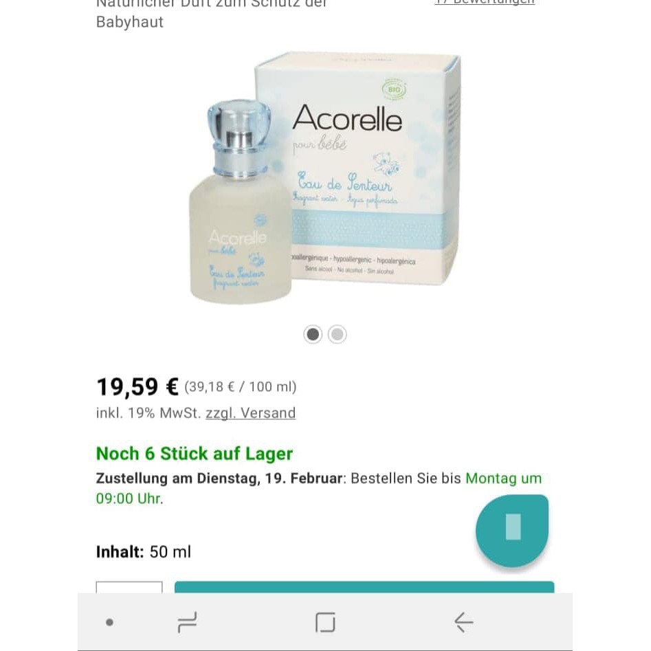Nước hoa hữu cơ cho bé Acorelle
