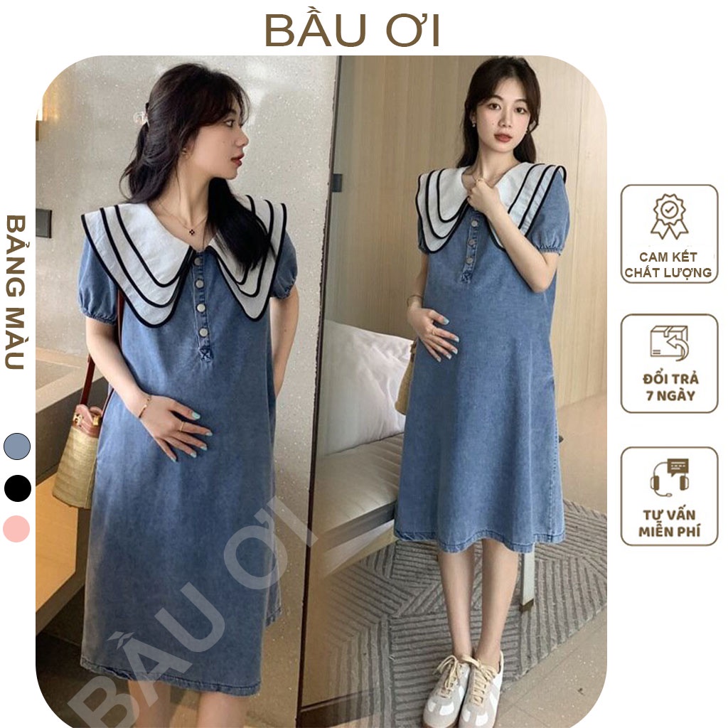 [BAUOII V107] VÁY BẦU GIẢ BÒ DÁNG SUÔNG CỔ LÁ 3 LỚP - ĐẦM BẦU NƠ SIÊU XINH CHẤT LIỆU THOÁNG MÁT FREE SIZE