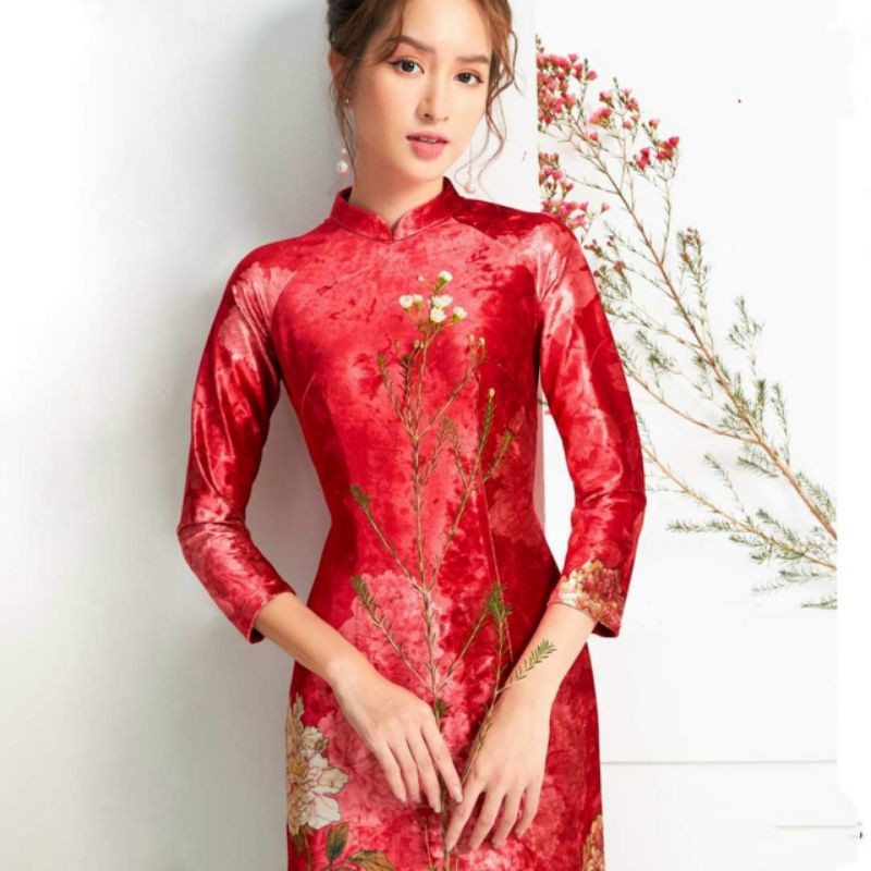ÁO DÀI NHUNG NHÁM IN HỌA TIẾT(HÀNG THIẾT KẾ)