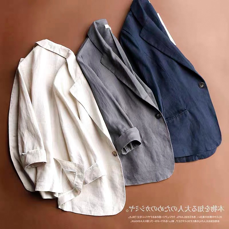 Ice seventh sleeve cotton linen blazer short jacket linen thin tops casual cut mark withdrawal