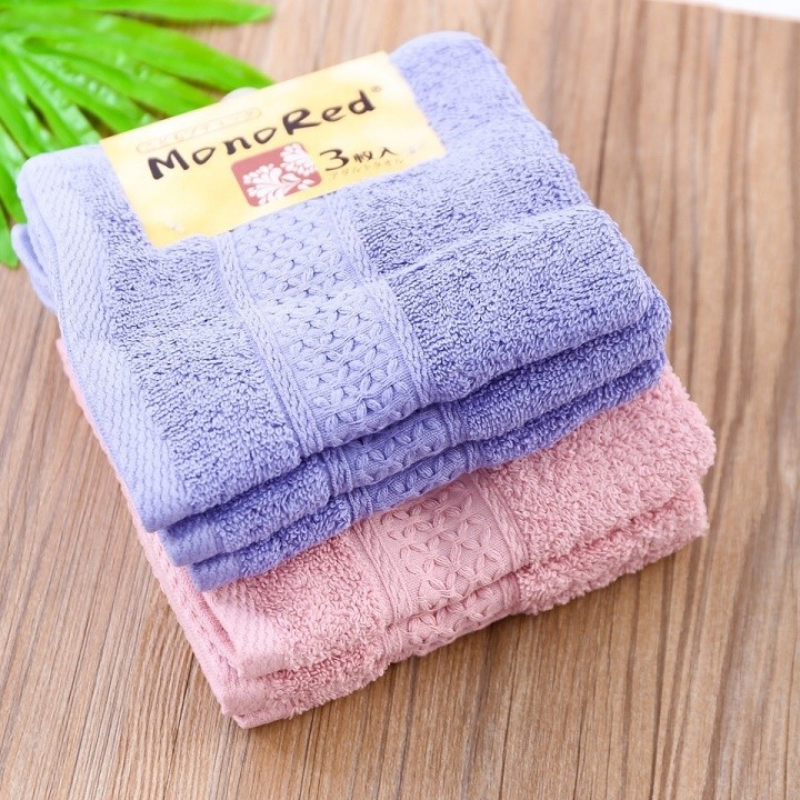 Combo 3 chiếc khăn rửa mặt Monored chất liệu cotton xuất Nhật, mềm mại, không xổ lông, kích thước 34*34 cm